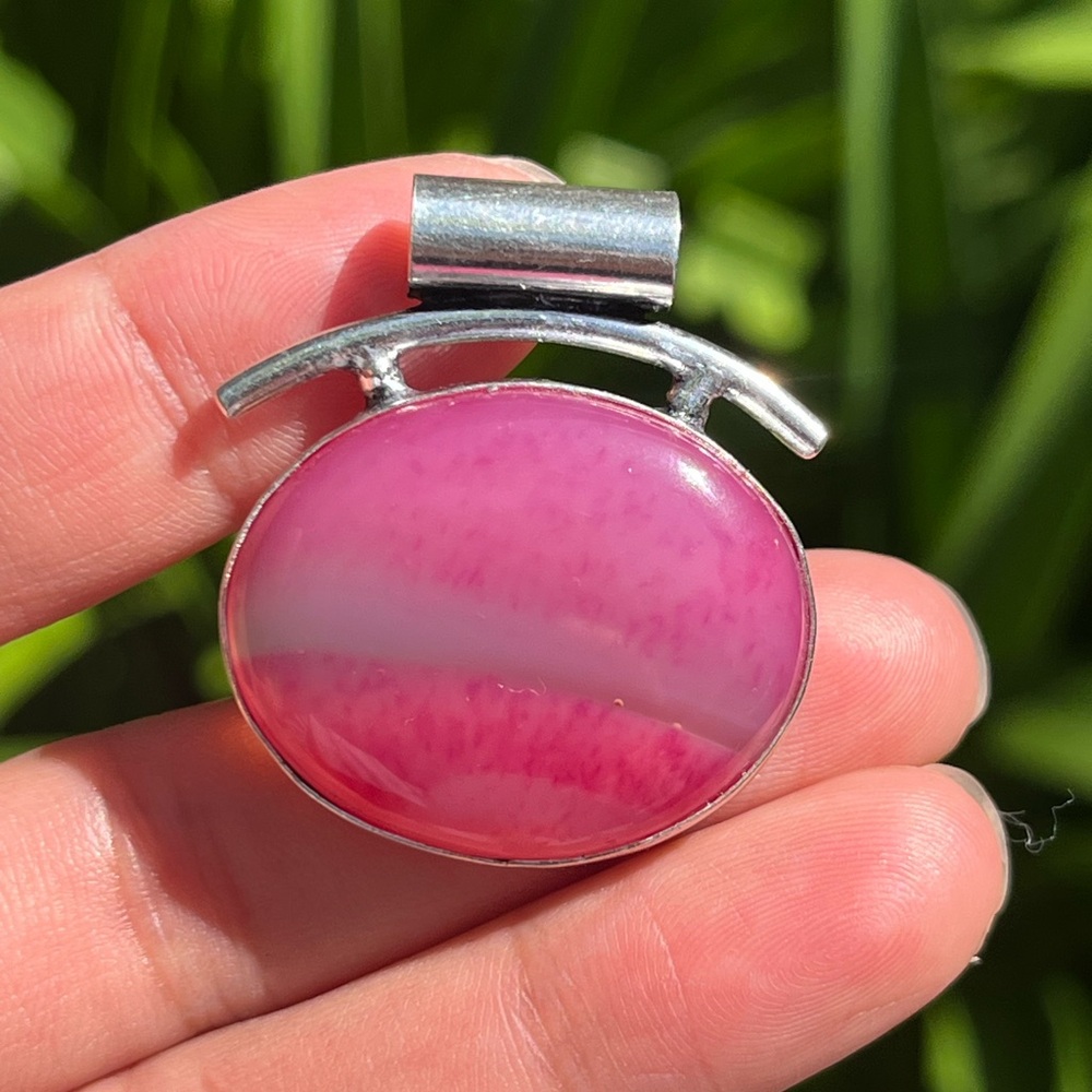 925 silver plated‎ pink Botswana agate pendant